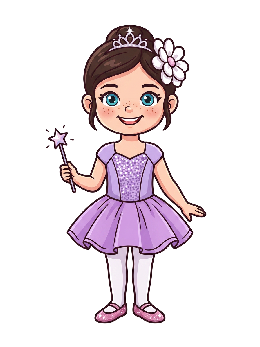 Lizzy Wizzy mascot — a smiling cartoon girl with a tiara and magic wand